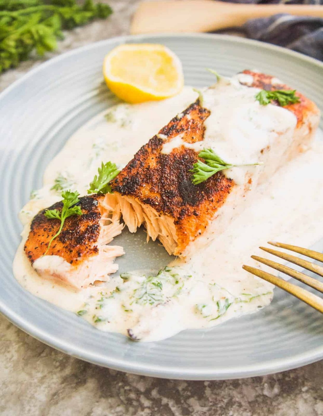 Salmon with Coconut Cream Sauce, Dairy free, Paleo, Whole30