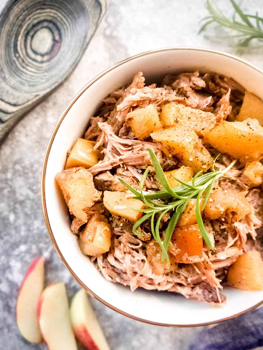Apple cider vinegar pulled pork in a bowl.