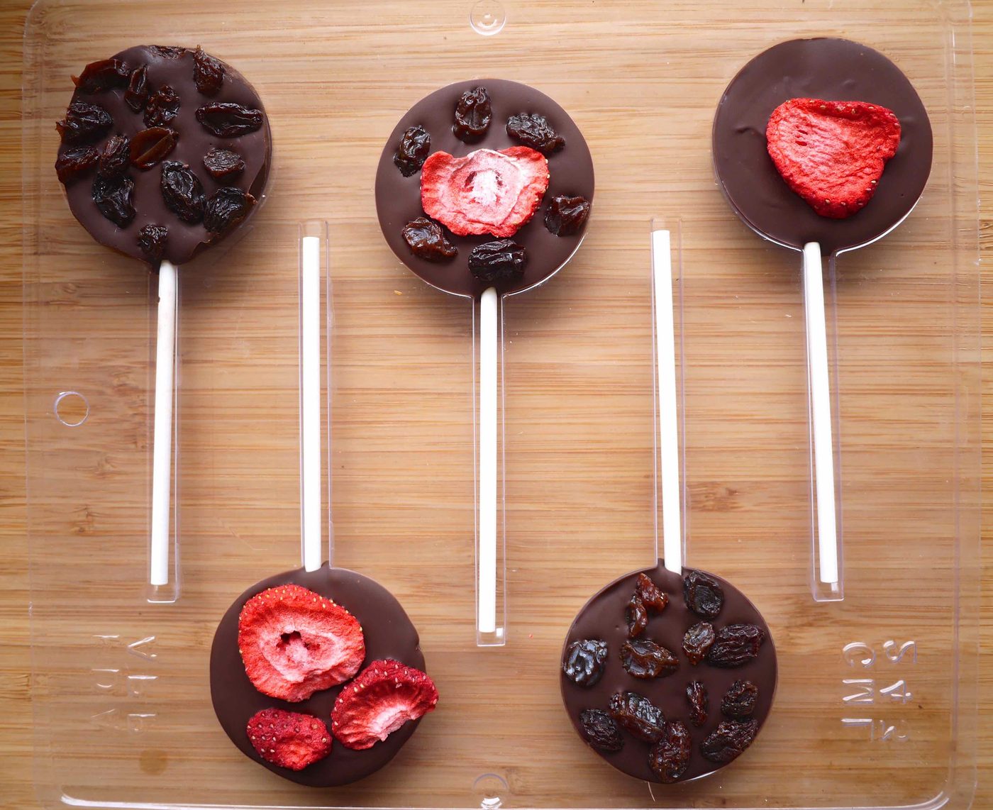 The chocolate lollipops out of the fridge.
