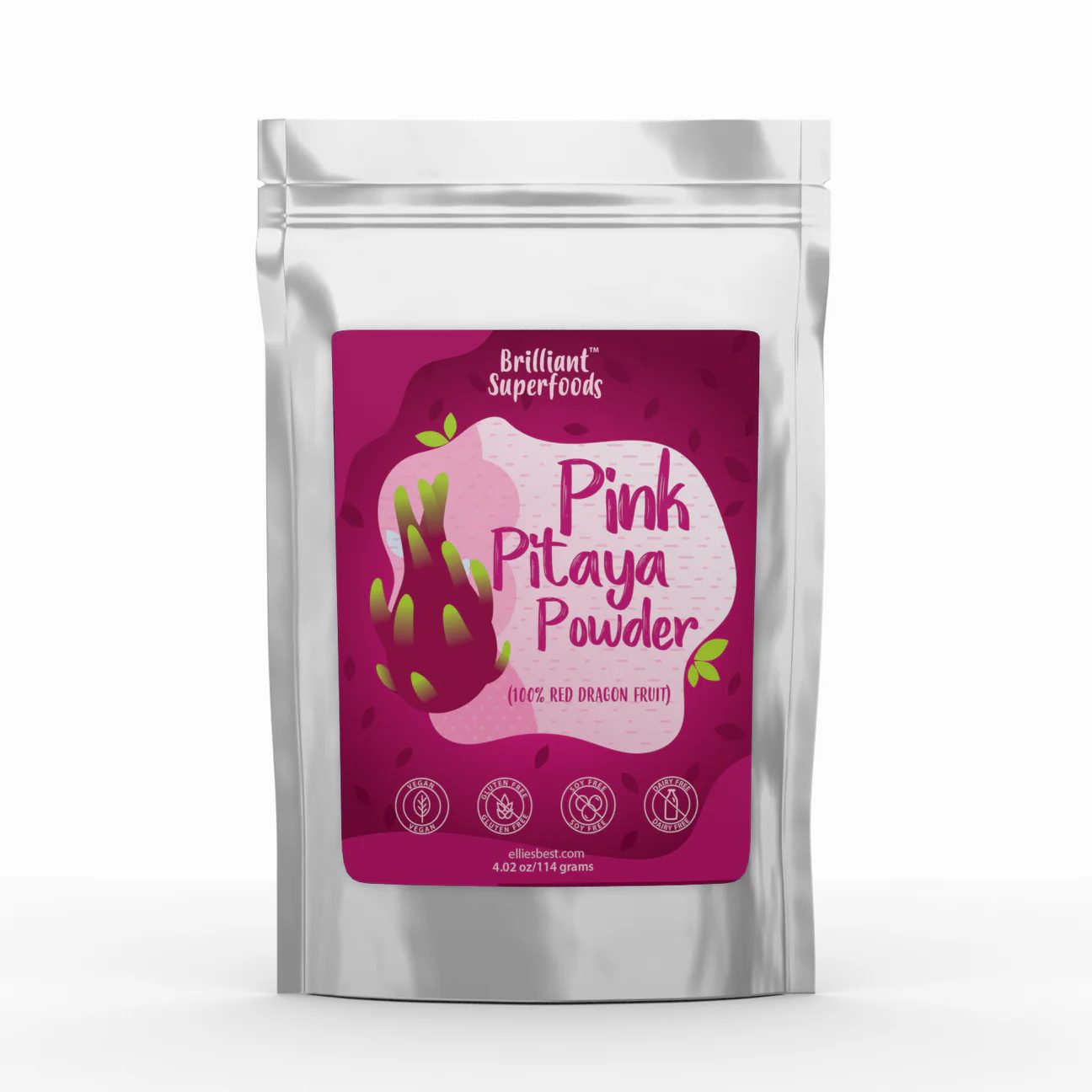Ingredients needed to make dragon fruit powder smoothie.