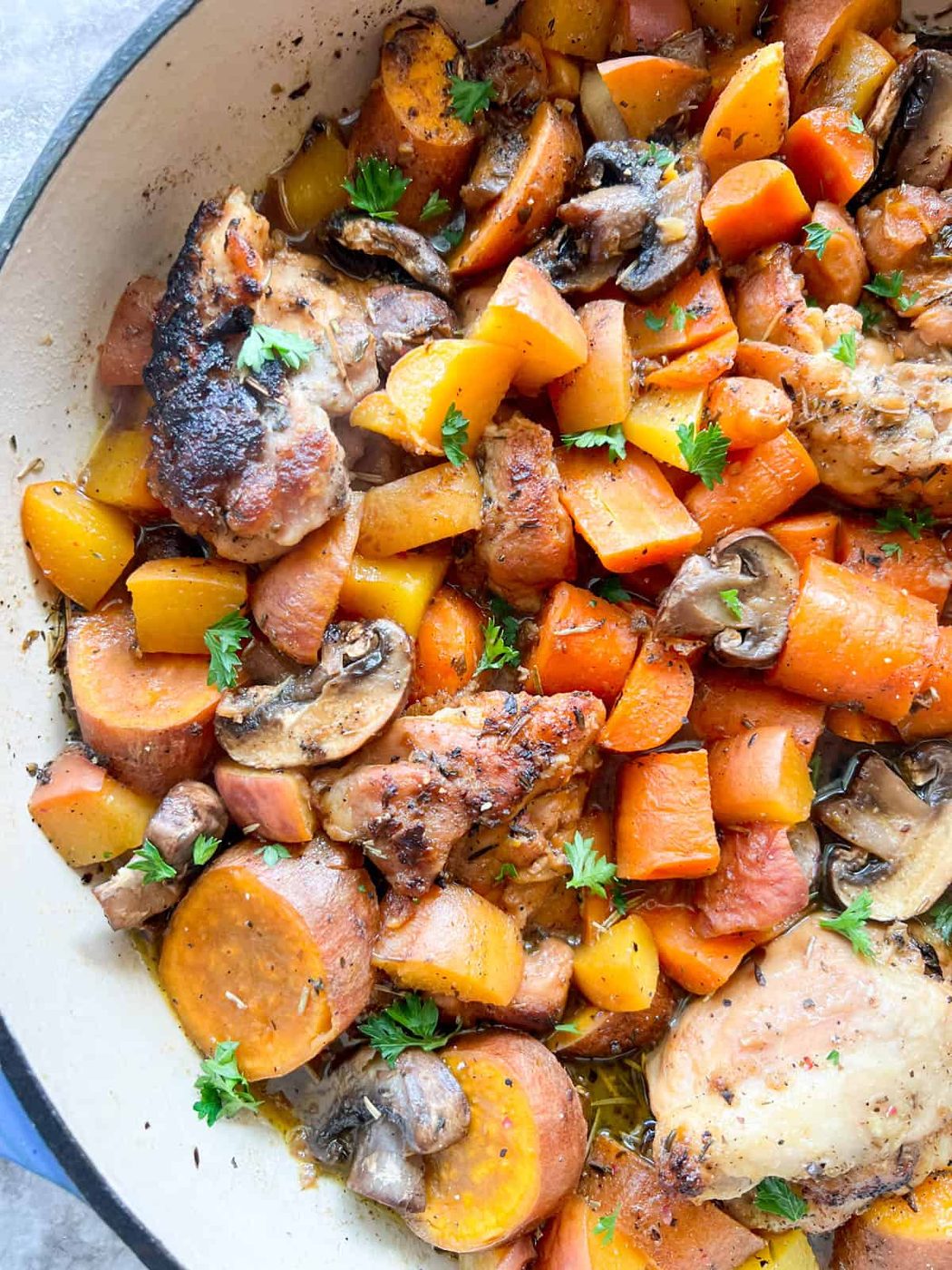 Maple peach chicken fully cooked and ready to be served.