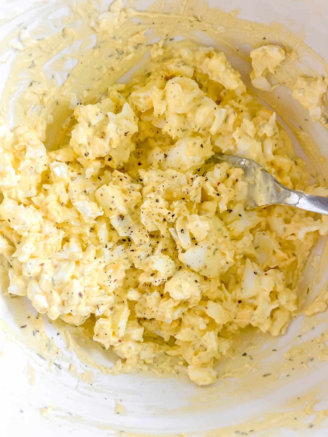 Egg salad in a bowl.