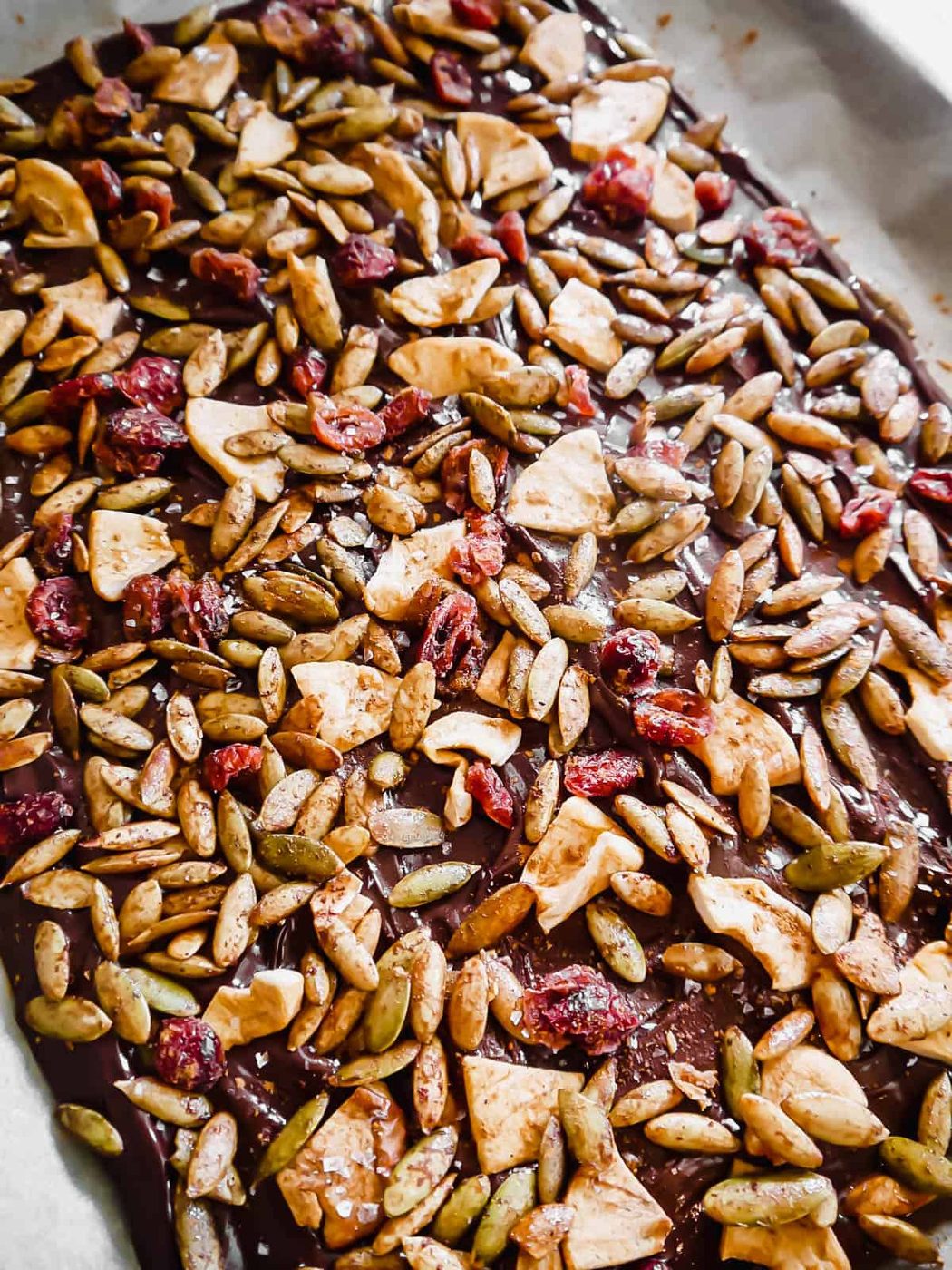 Dried Apples and Roasted Pepitas: Fall Chocolate Bark