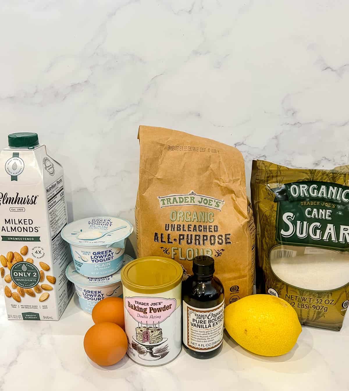 Ingredients needed to make greek yogurt pancakes.