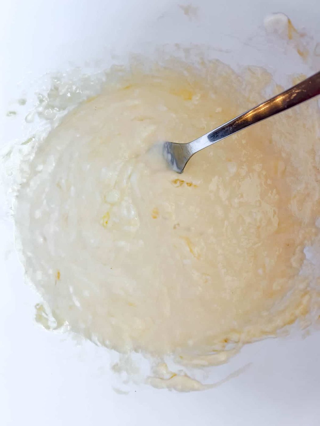 Eggs and yogurt mixed together.
