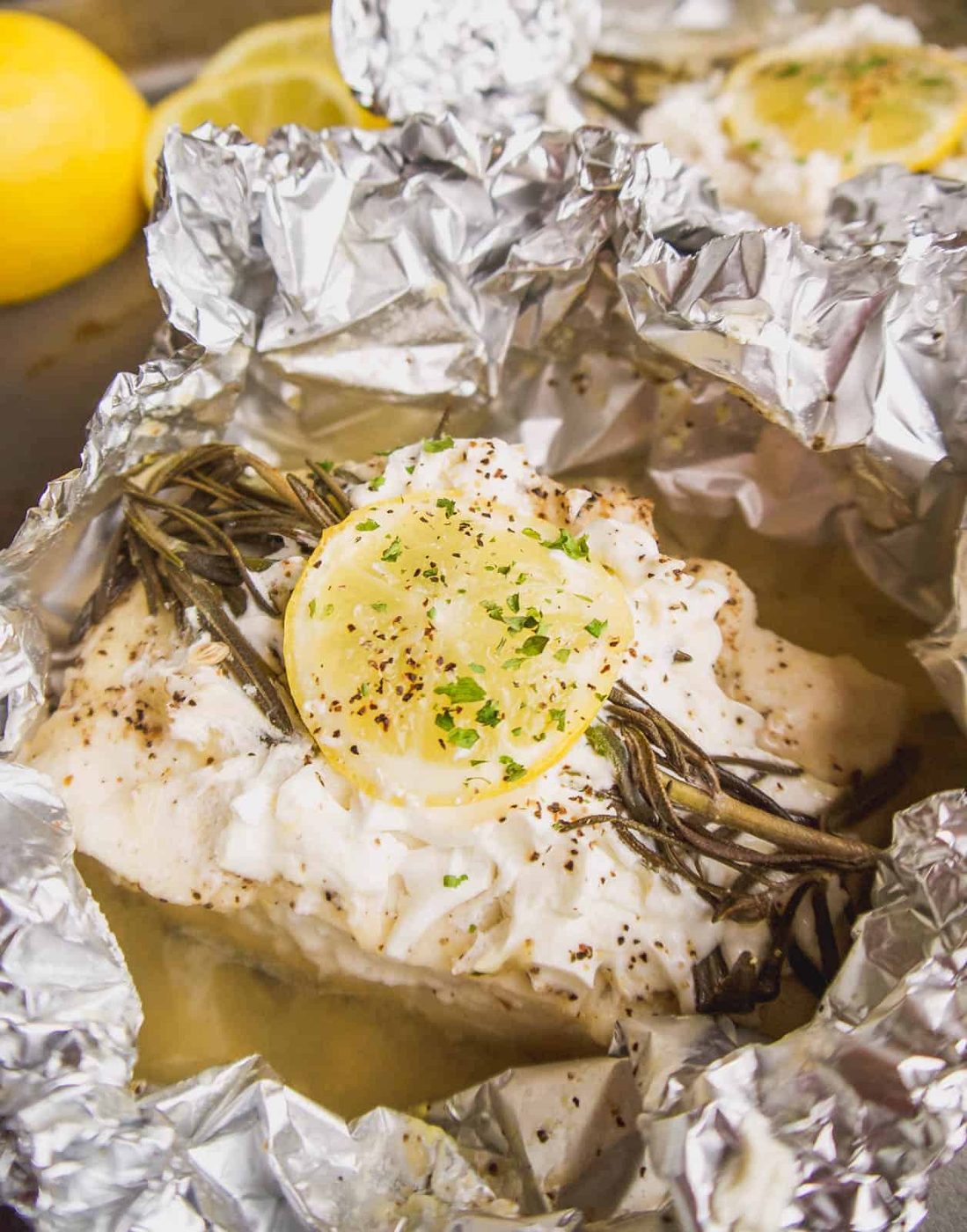 Oven Baked Halibut in Foil with Lemon