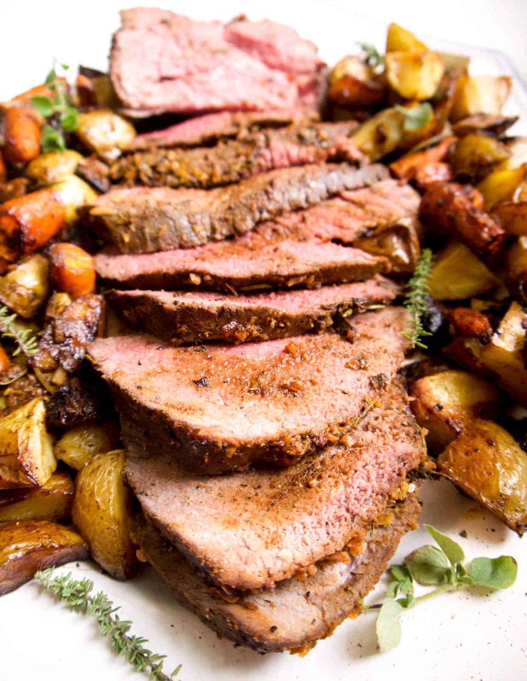 Slices of clod roast on a plate.