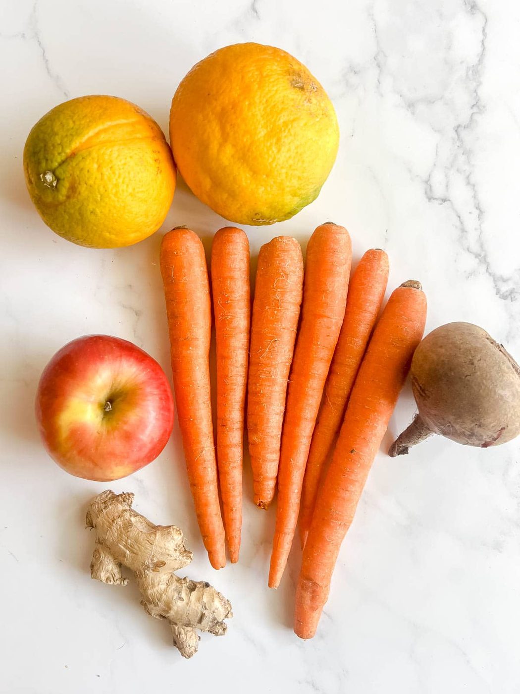 Apple Carrot Beet Ginger Juice ingredients.
