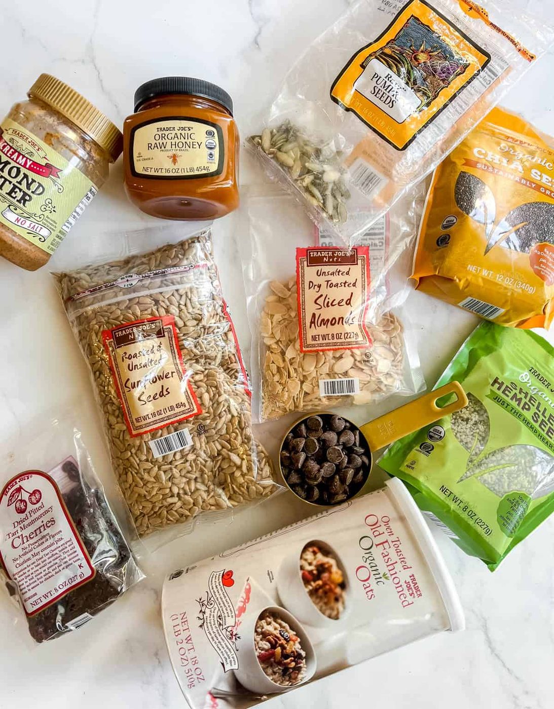 Ingredients needed to make from-scratch gluten free granola bars.