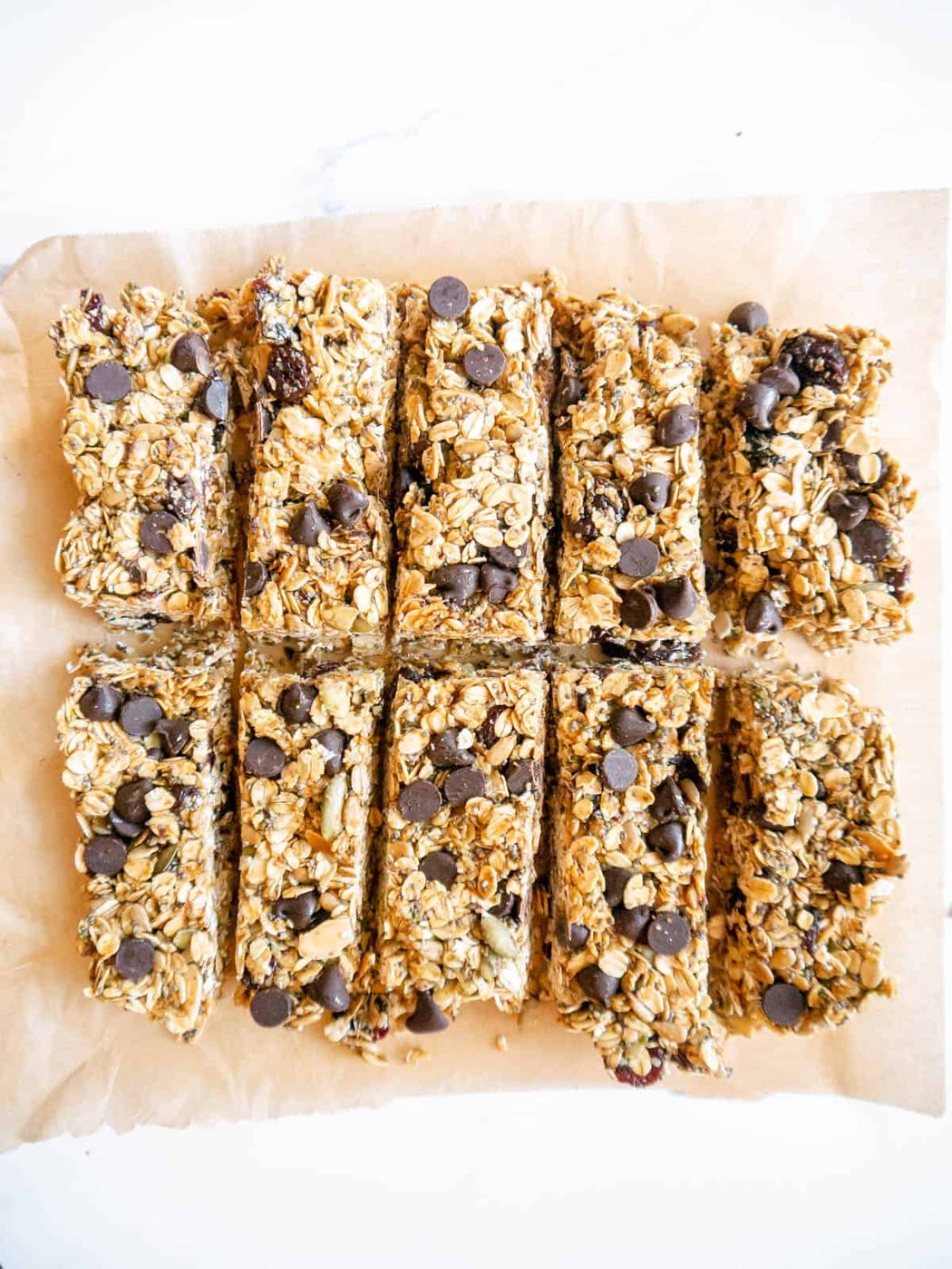From-scratch gluten free granola bars cut into bars.