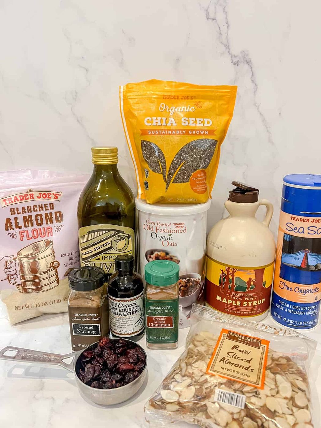 Ingredients needed to make olive oil granola.