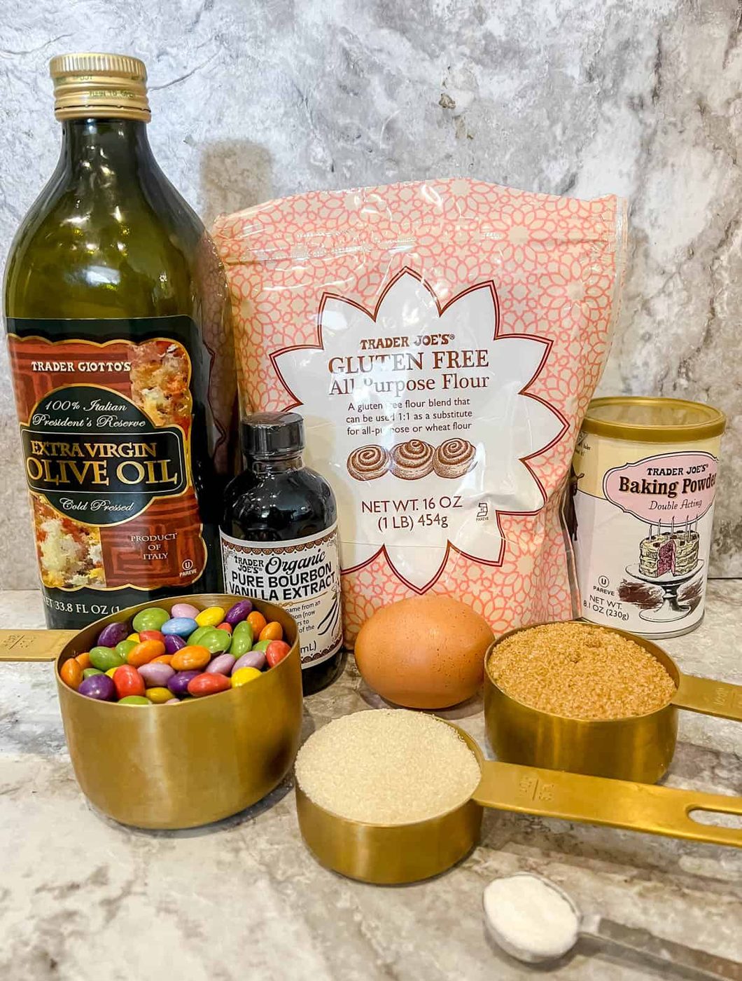 Ingredients needed to make Gluten Free Cookie Bars with chocolate chips.