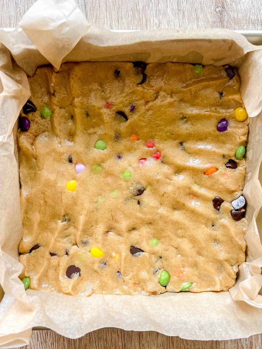 Gluten free cookie bars before baking.