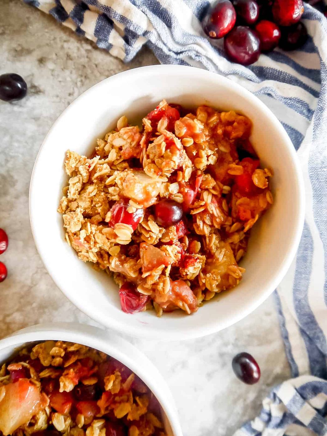 A scoop of cranberry pear crisp.