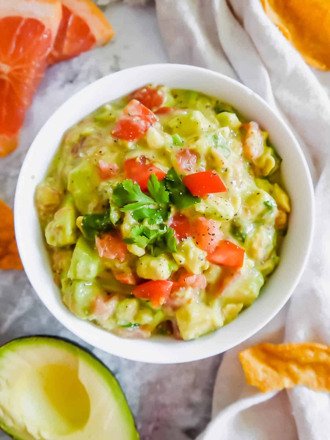 A big bowl of grapefruit guac.