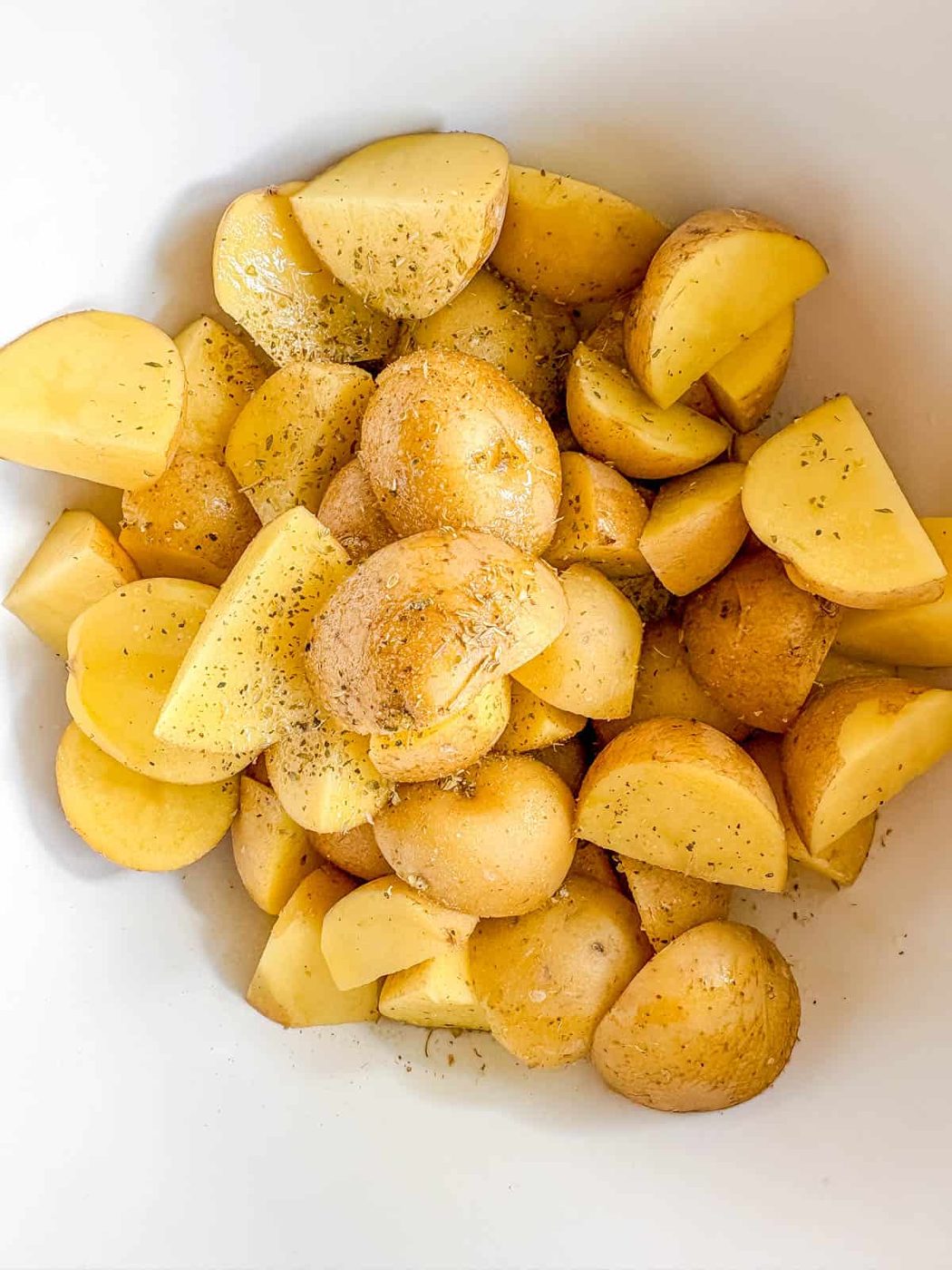 Diced potatoes in a bowl.