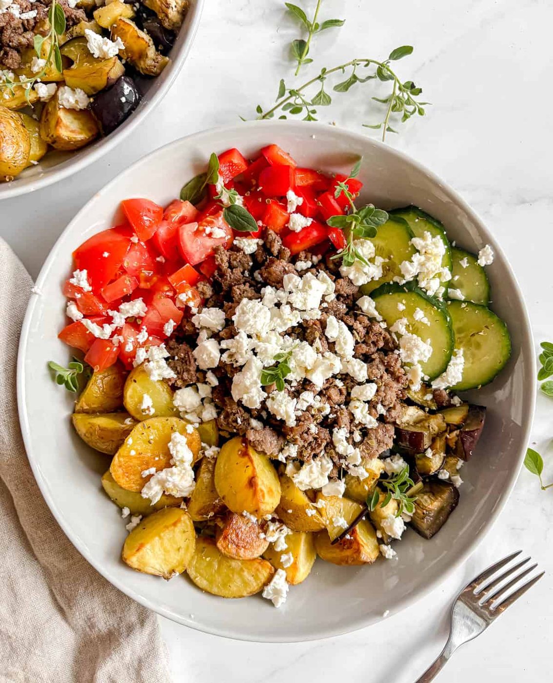 Ground Beef and Potatoes: Greek Bowl