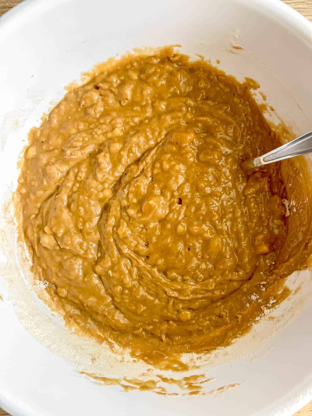 Batter for banana bread using greek yogurt.