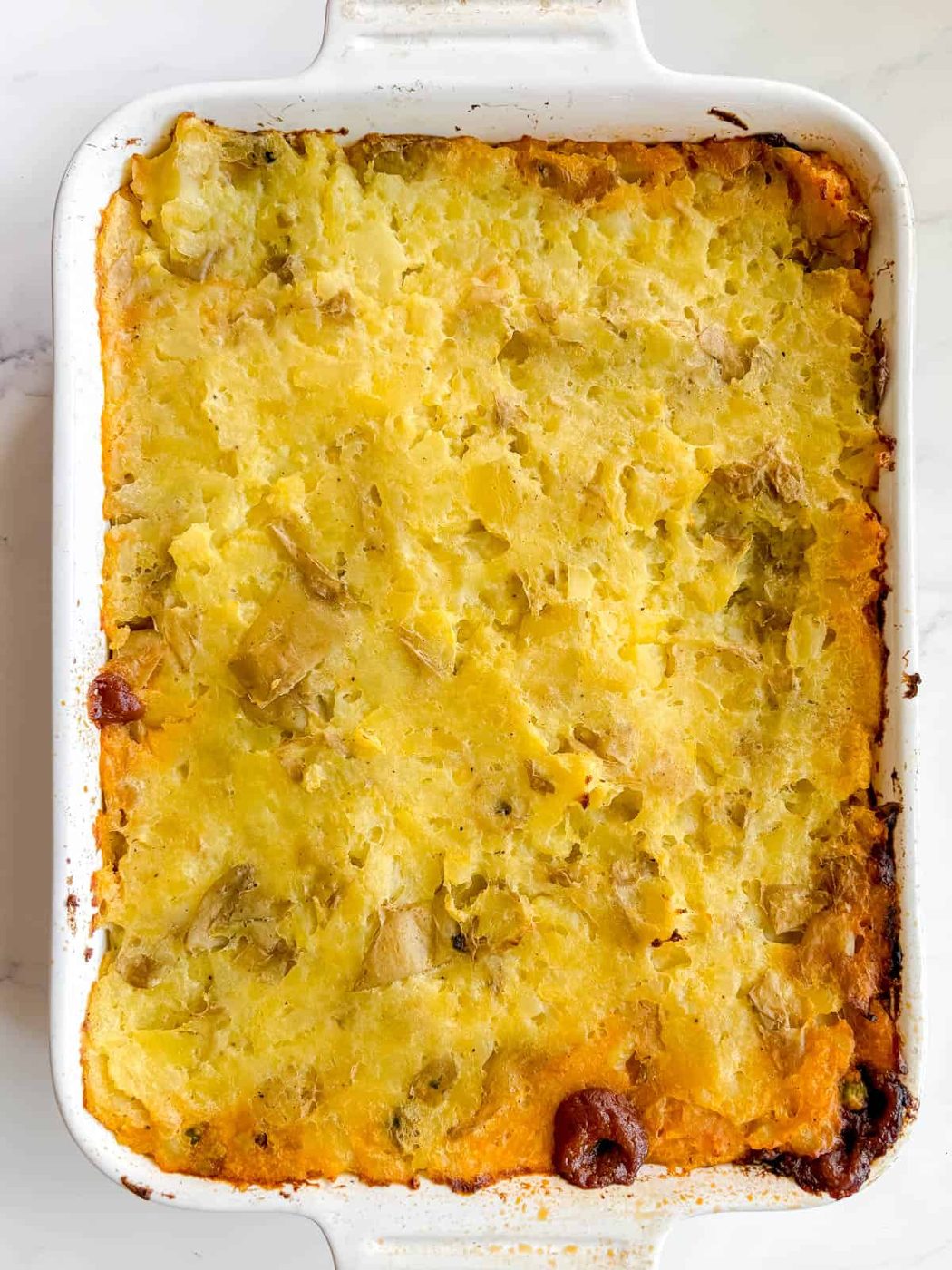 Shepherd's pie with beef fresh out of the oven.