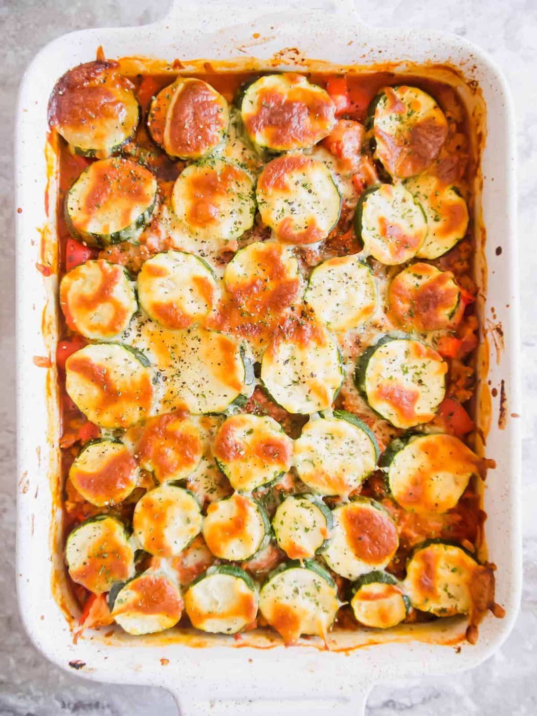 Cheese layer added and baked. Turkey eggplant casserole freshly baked.