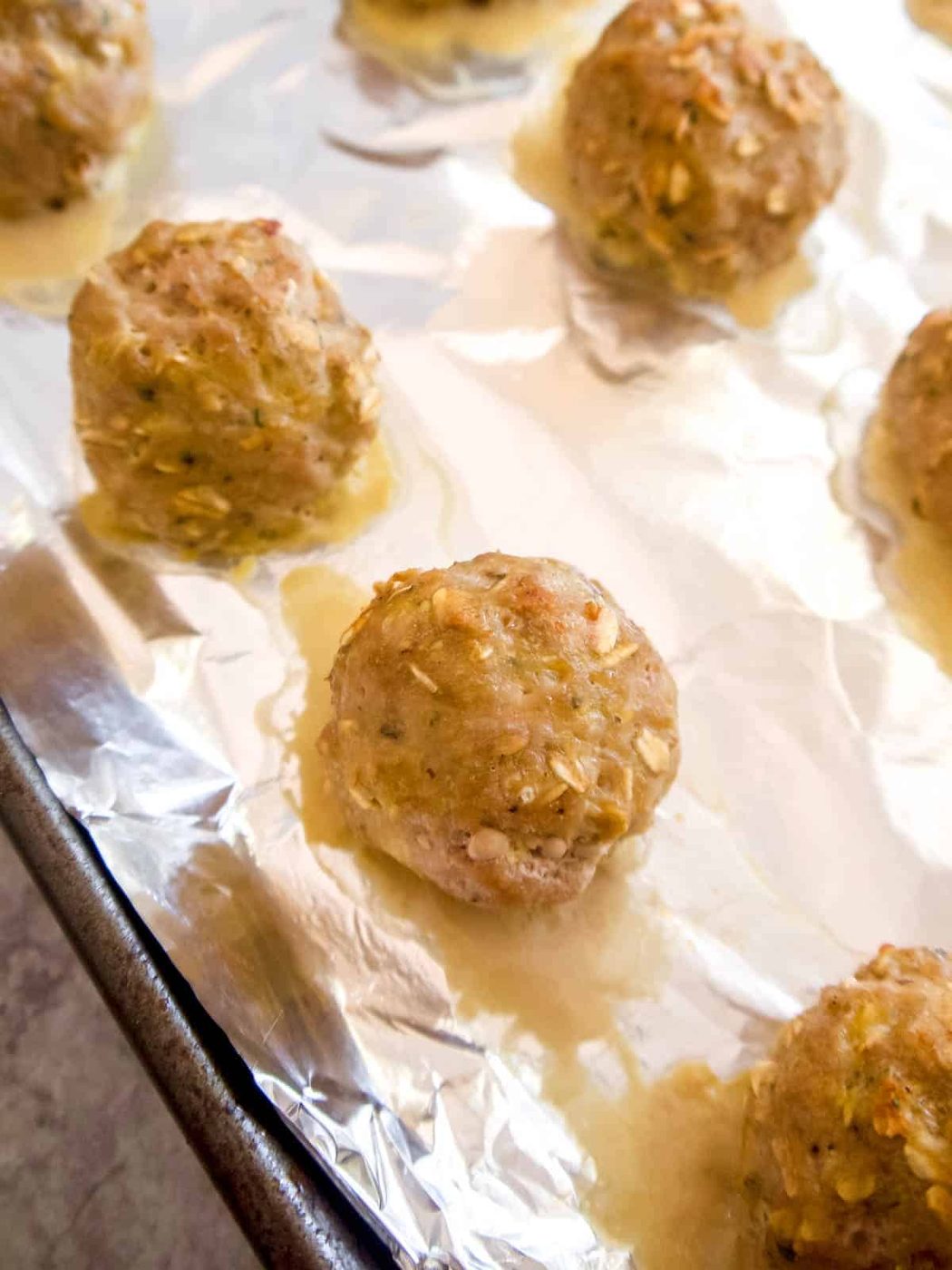Freshly baked turkey oat meatballs.