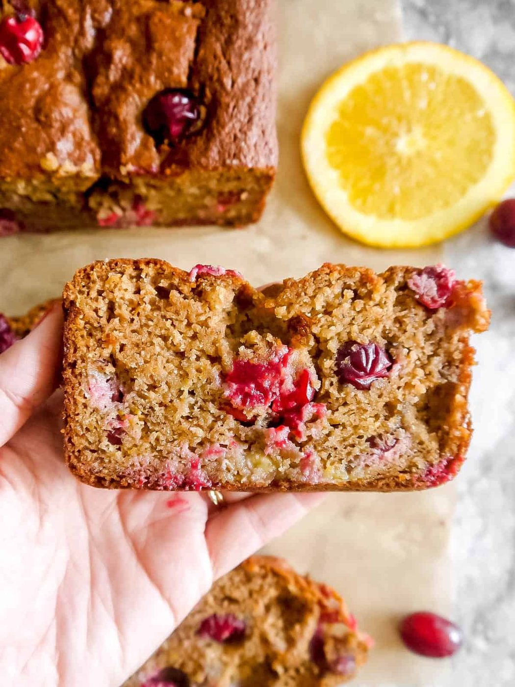 Lighter Cranberry Orange Banana Bread