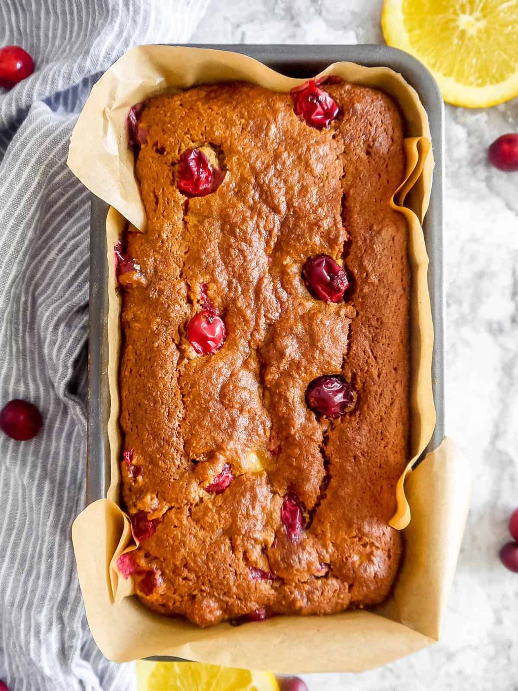 Lighter Cranberry Orange Banana Bread
