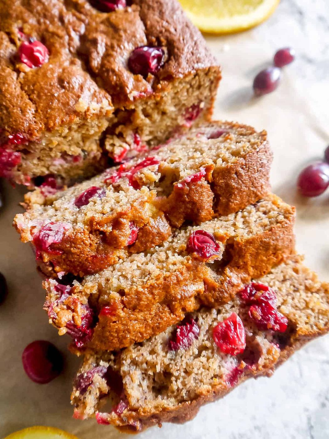 Lighter Cranberry Orange Banana Bread, Dairy-free, Gluten-free