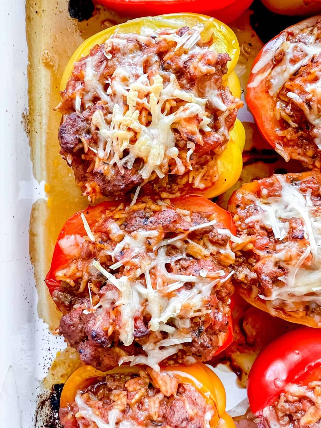 Lighter Stuffed Peppers with Ground Beef and Rice
