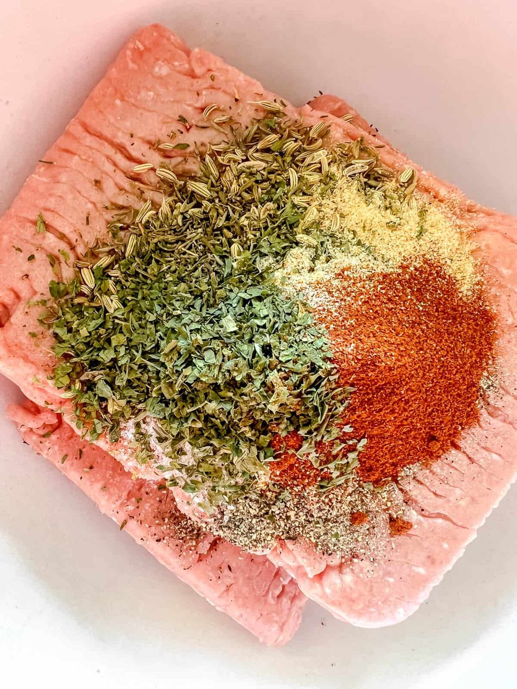 All the ingredients in a bowl before mixing.
