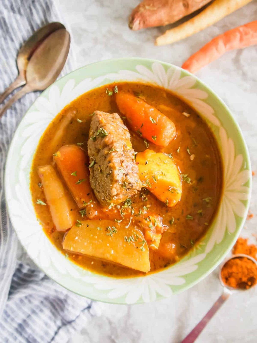 Lighter goulash in a bowl.