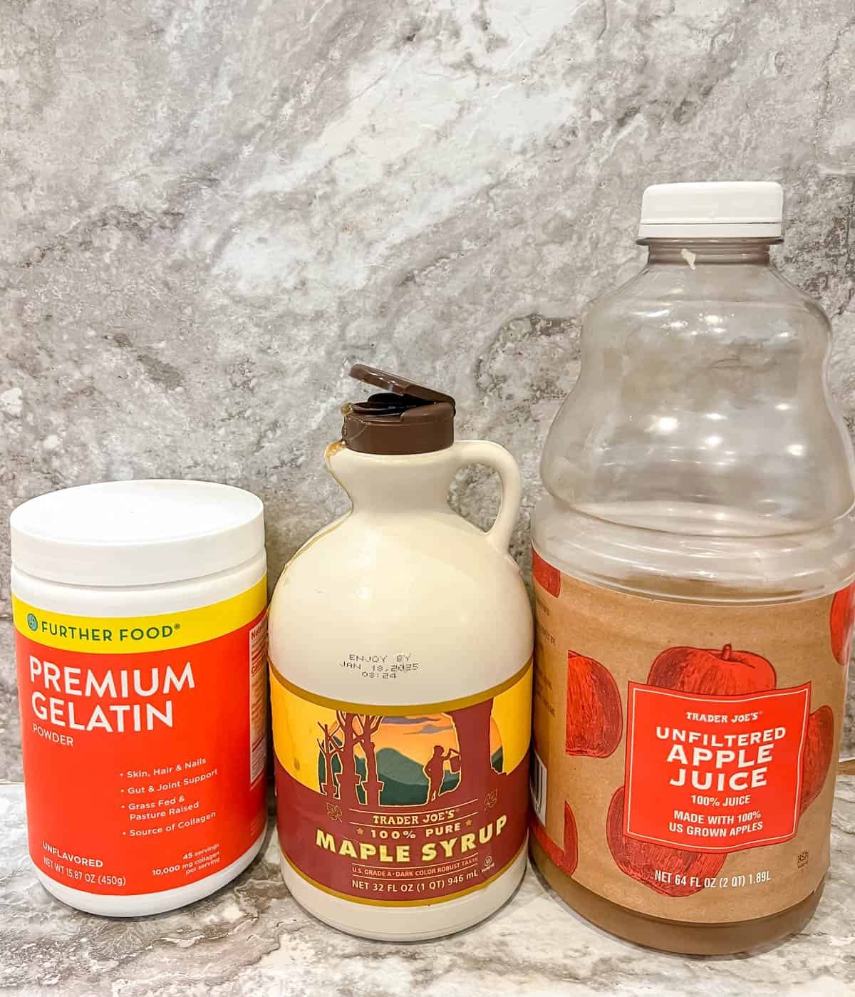 Ingredients needed to make from-scratch gelatin gummies.