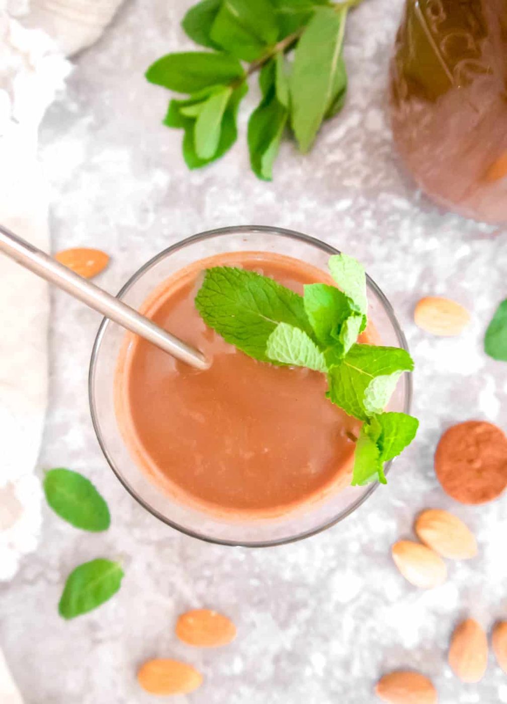 From-scratch Chocolate Mint Almond Milk (Paleo, GF)
