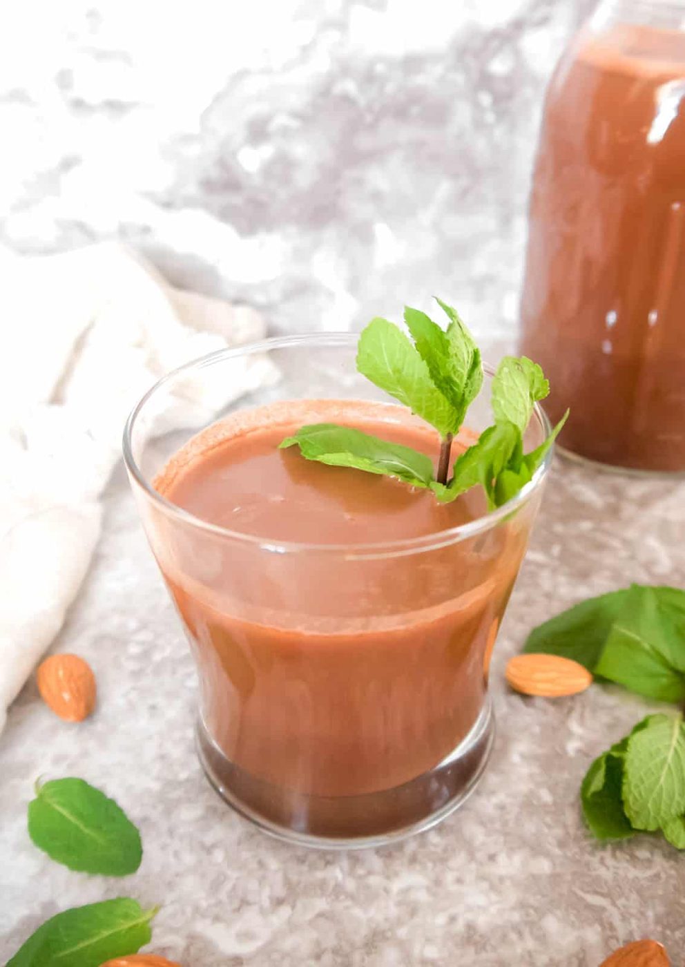 From-scratch Chocolate Mint Almond Milk (Paleo, GF)