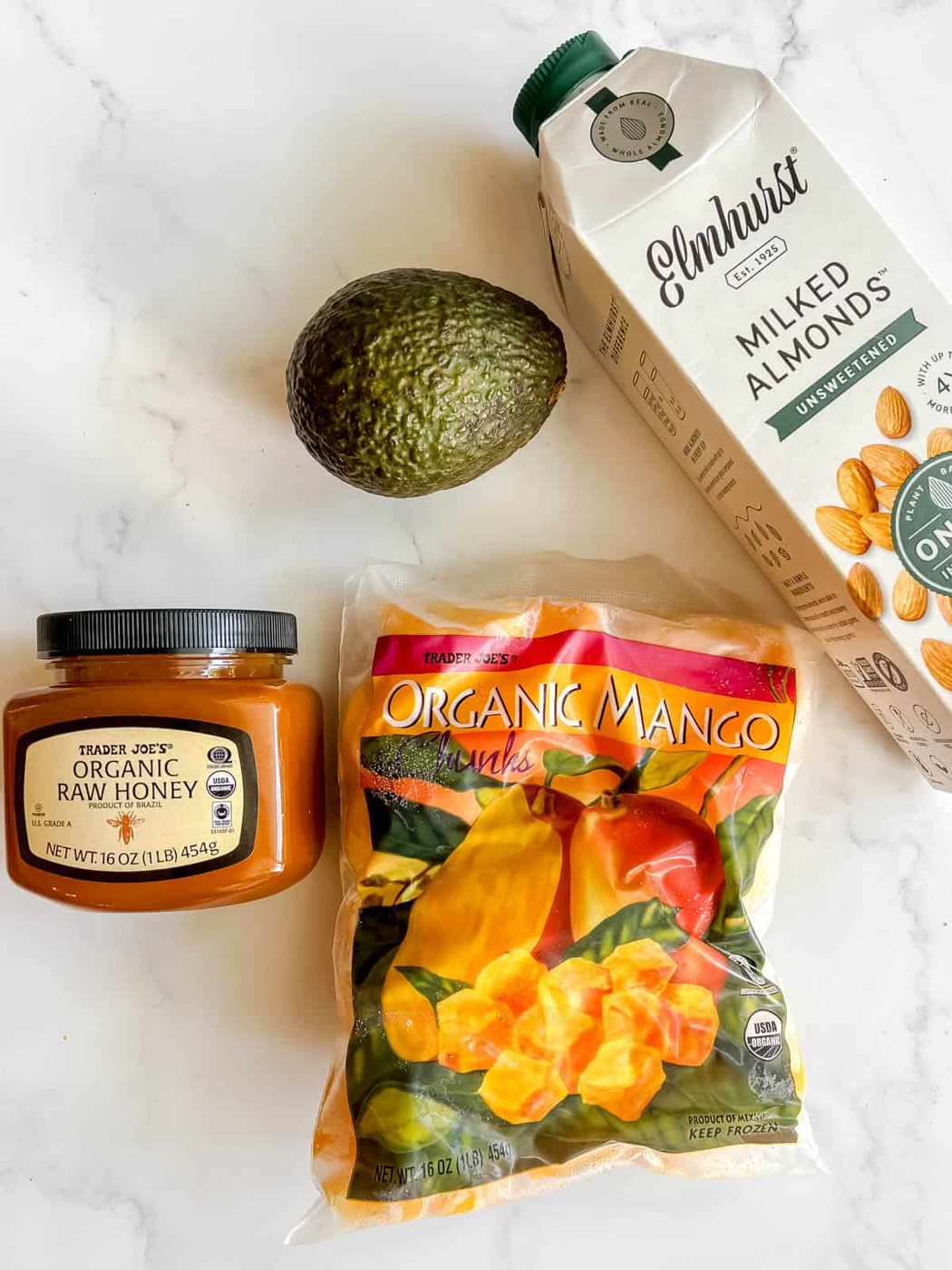 Mango Avocado Smoothie Bowl ingredients.