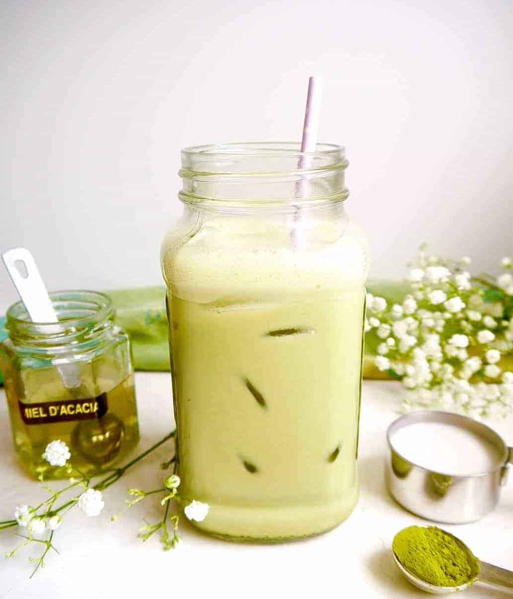 Iced Almond Milk Matcha Latte, Dairy free