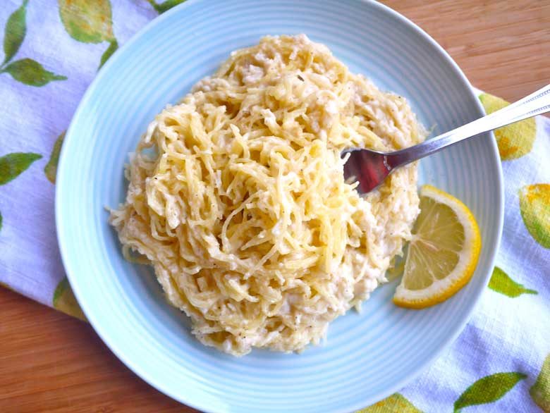 Lemon Alfredo Spaghetti Squash (paleo, GF, dairy-free)