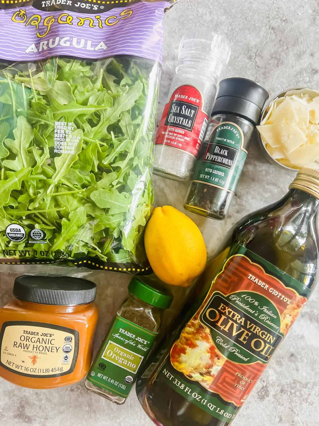 Lemon arugula salad ingredients.