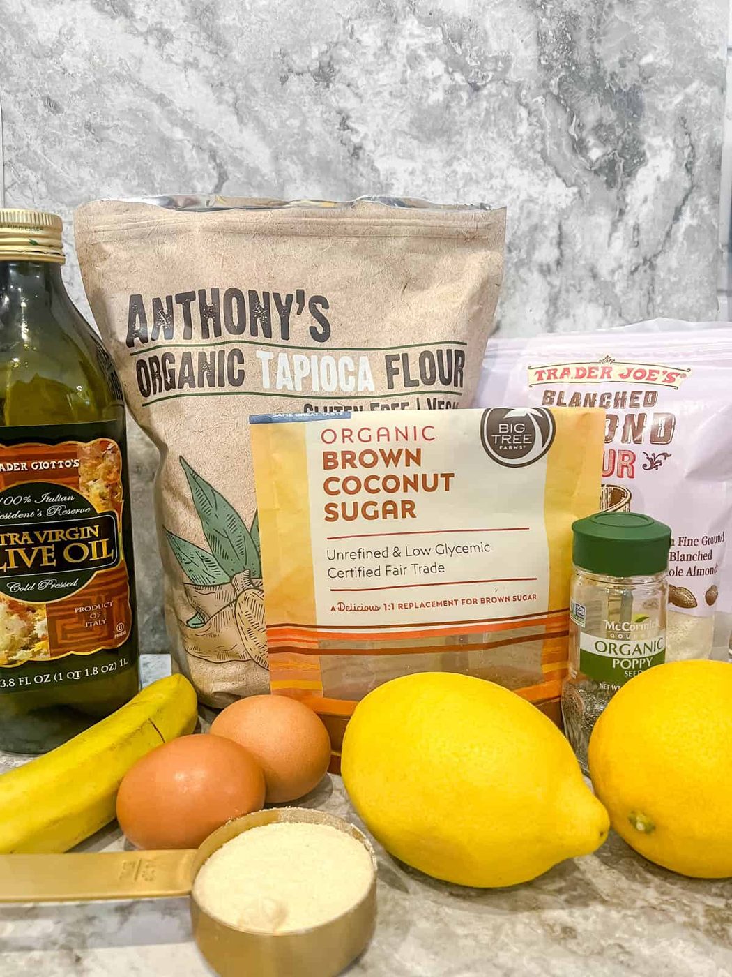 Lemon poppyseed banana bread ingredients needed for the recipe.