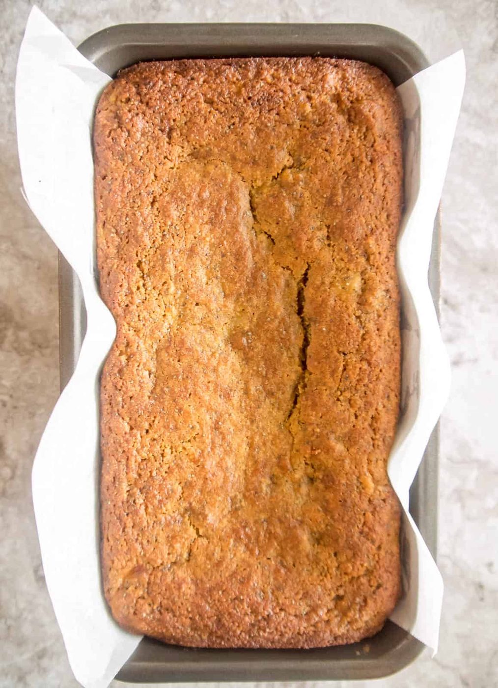 Freshly baked lemon poppyseed banana bread.