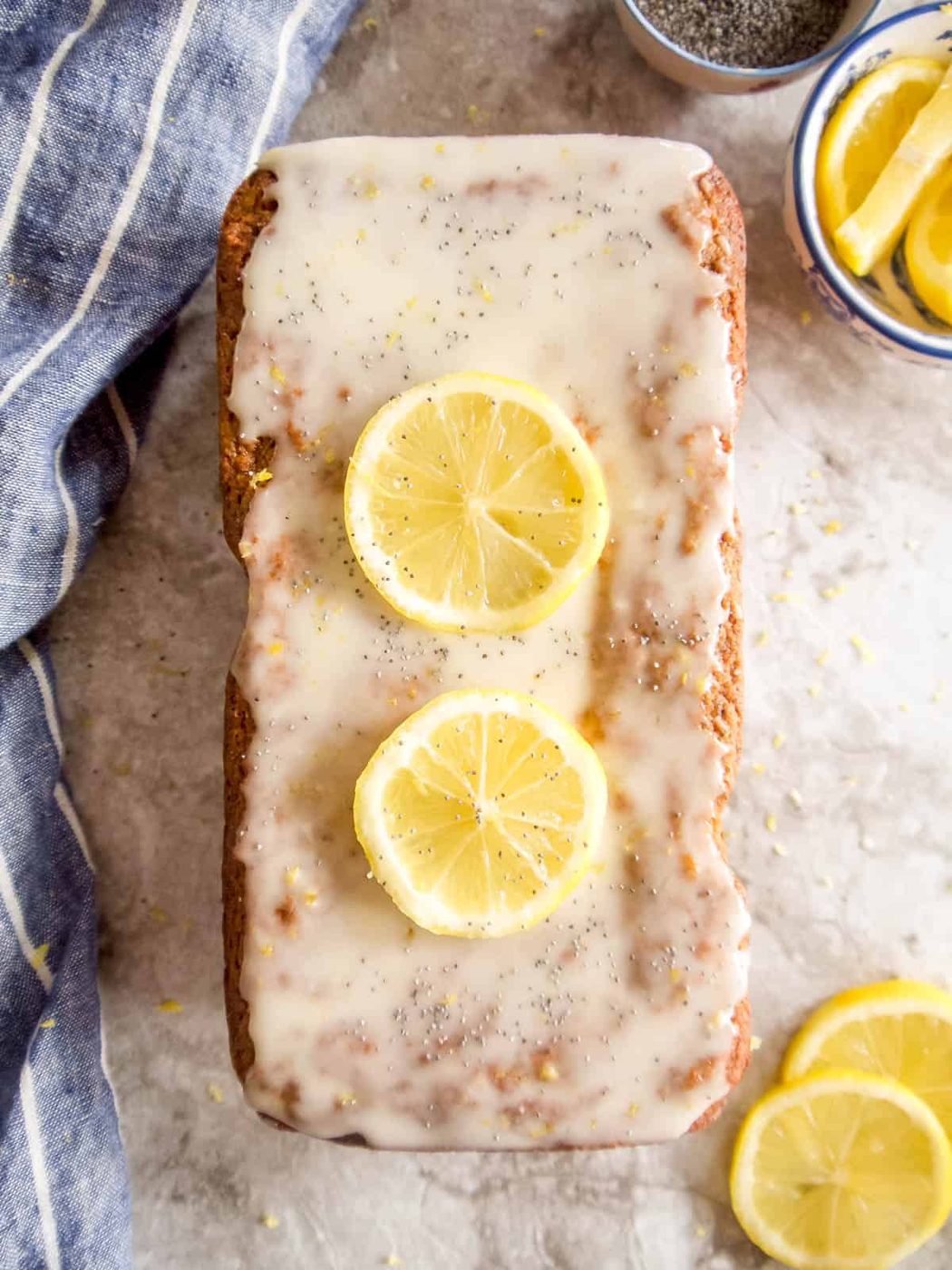 Glaze on top of lemon poppyseed banana bread.