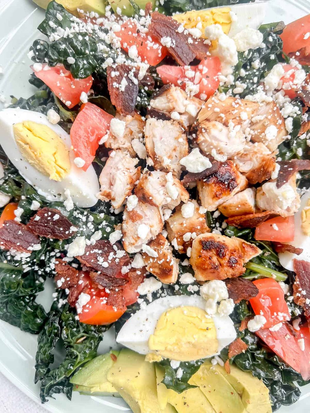 Up close photo of kale cobb salad.