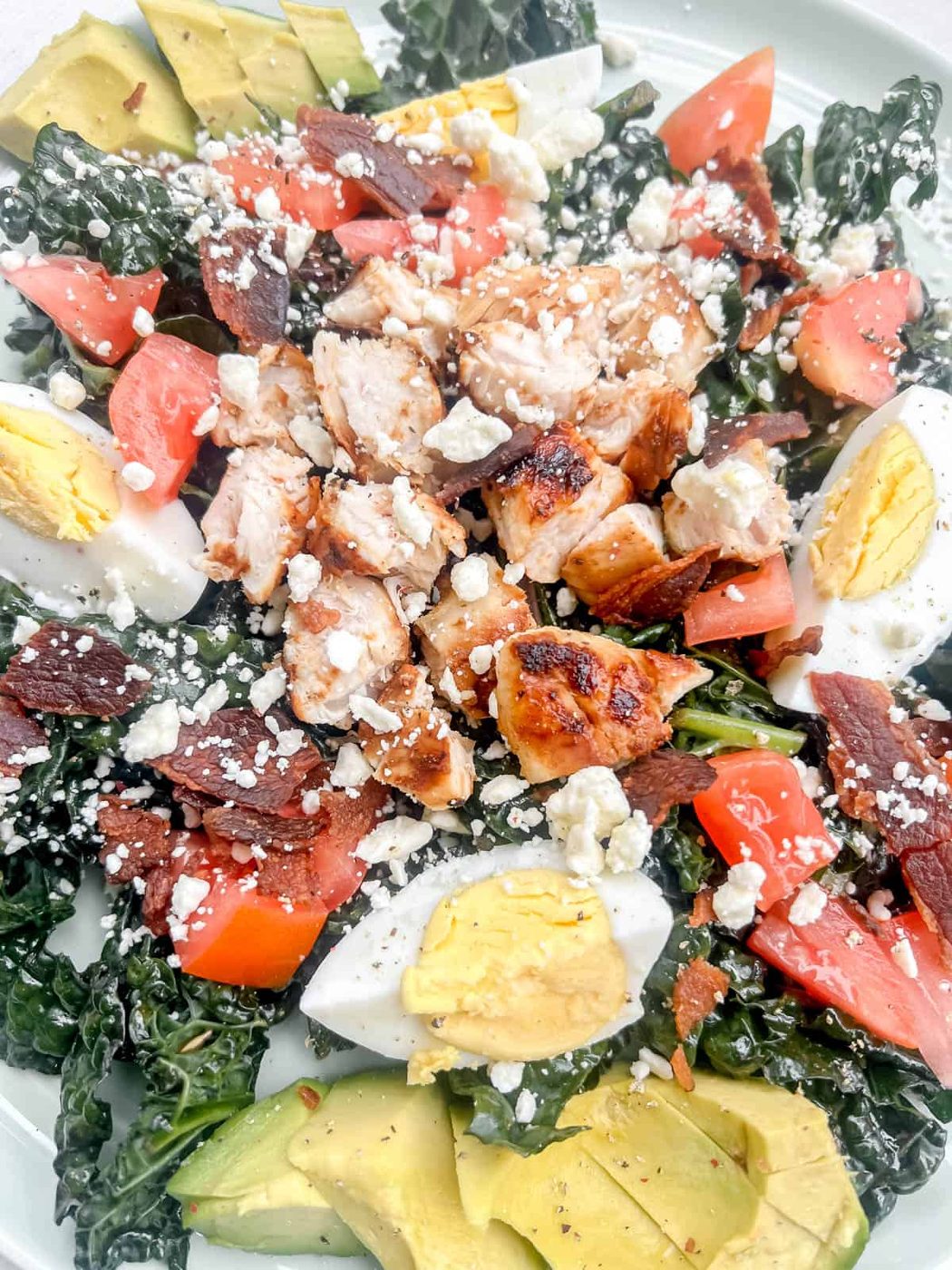 Lighter cobb salad recipe in a plate.