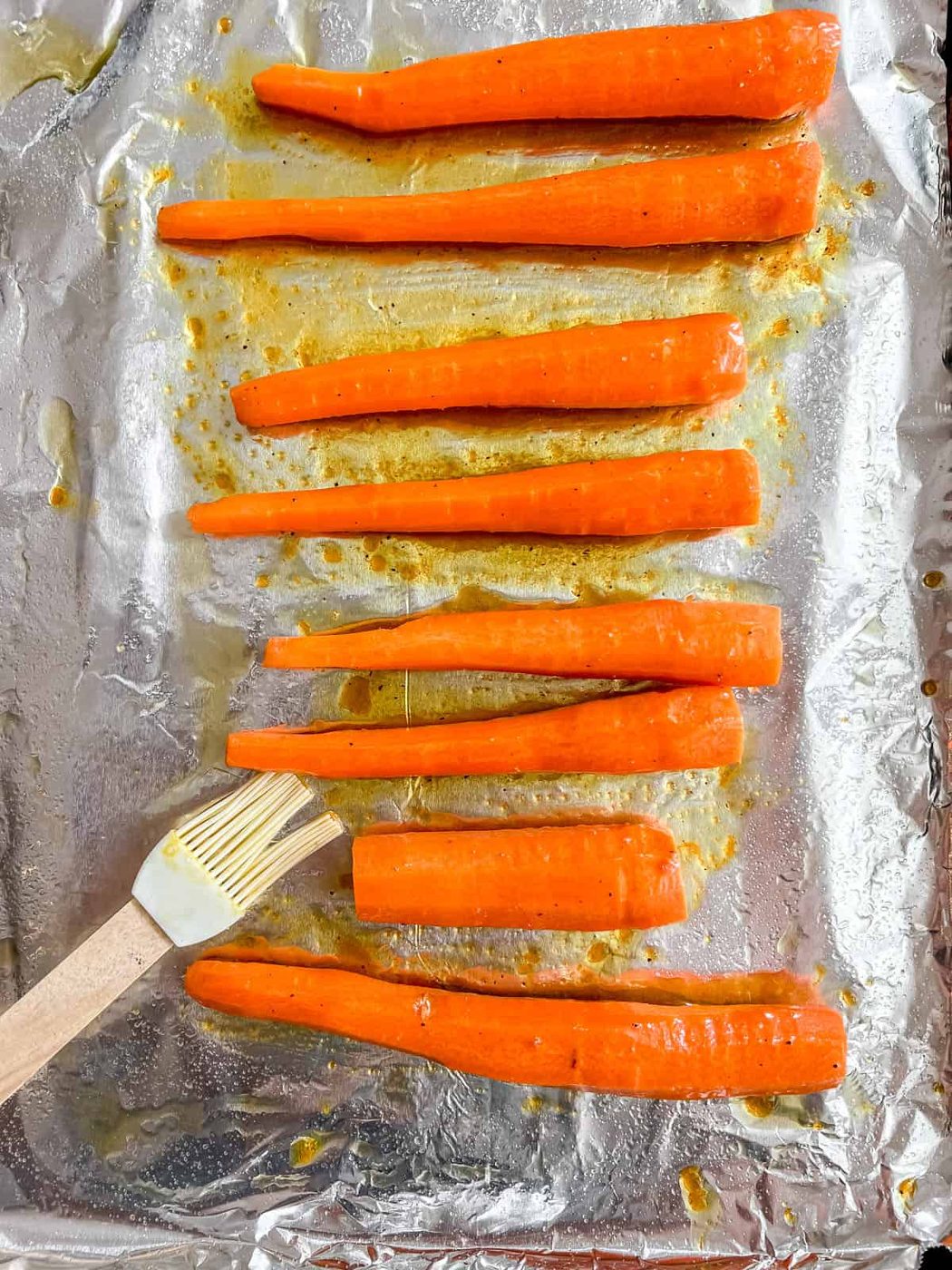 Maple syrup glazed carrots before cooking.