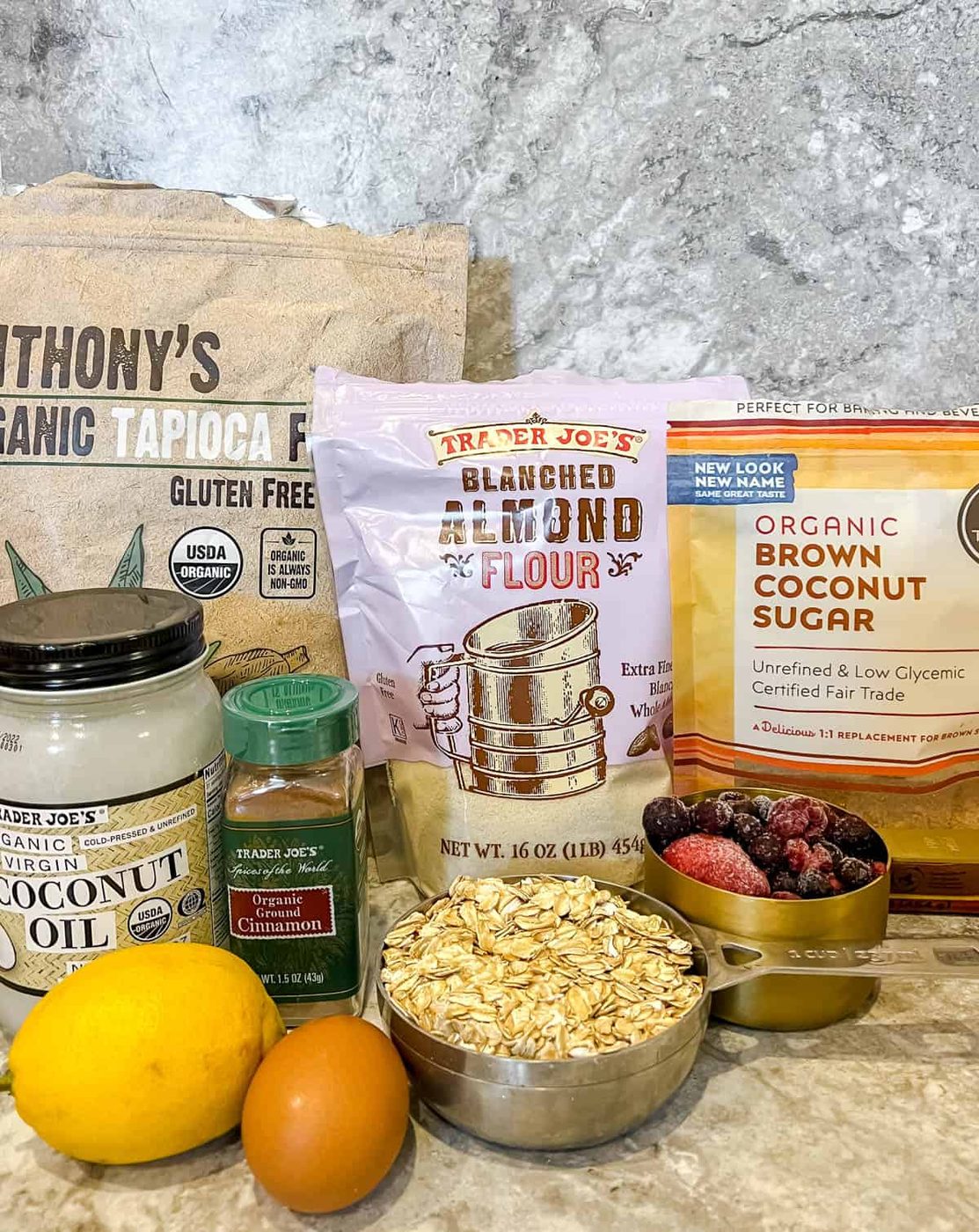 Ingredients needed to make Gluten-free Berry Oatmeal Bars.