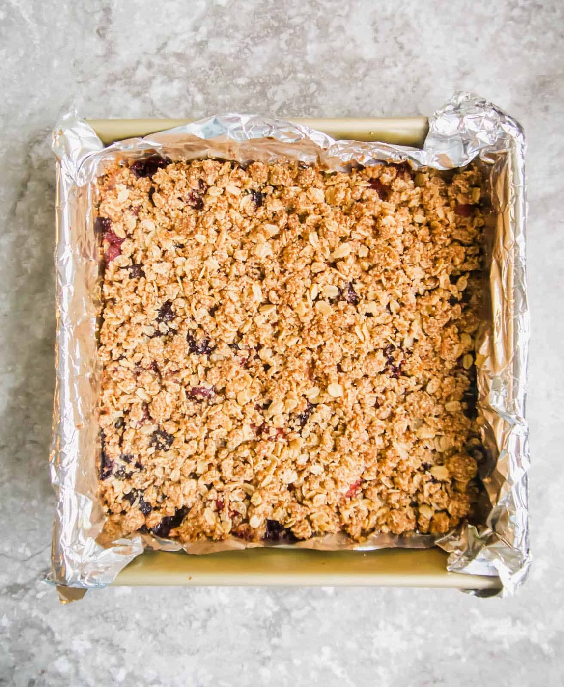Freshly baked lighter oatmeal berry bars.