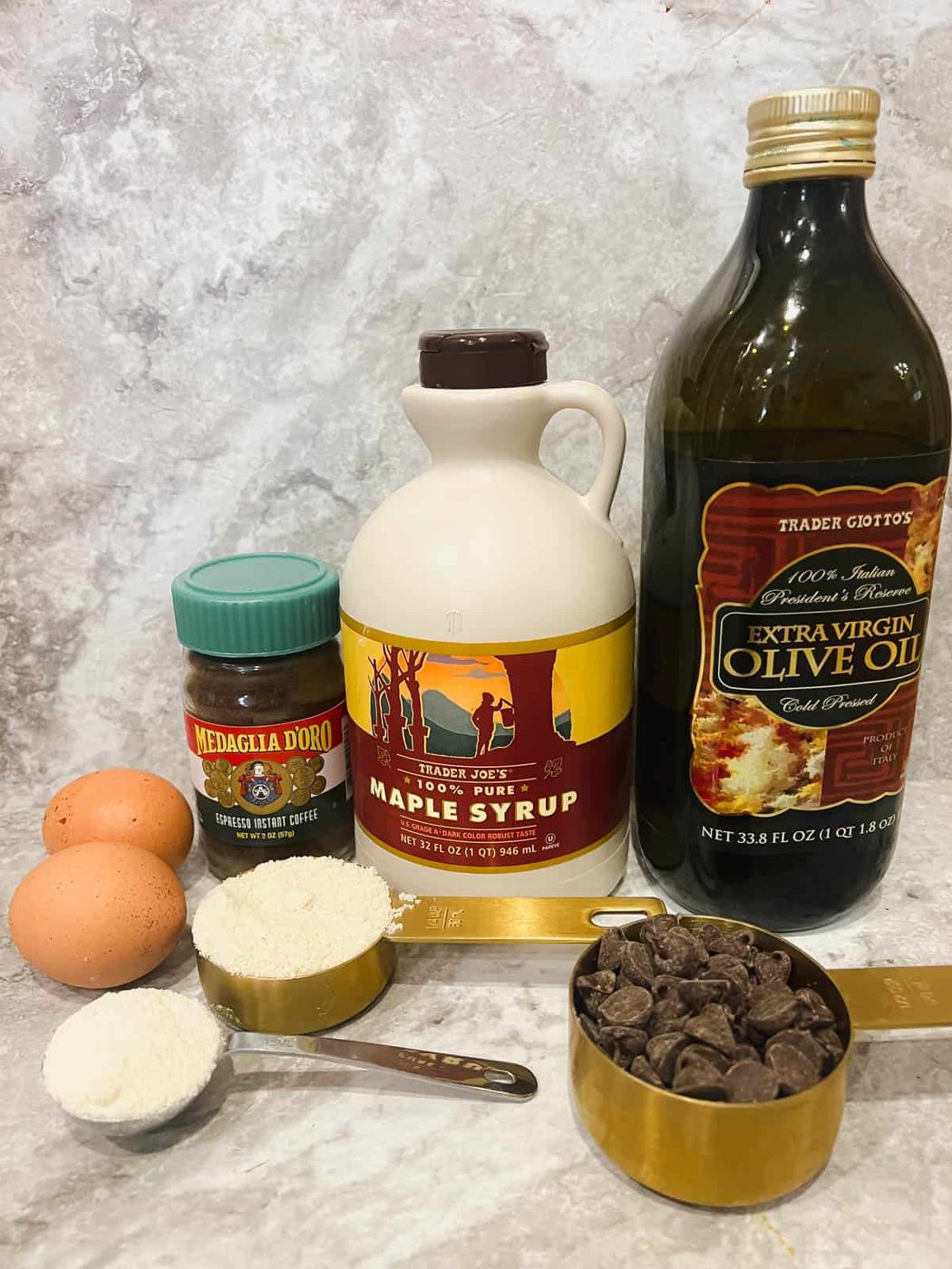 Ingredients needed to make gluten-free chocolate lava cake.