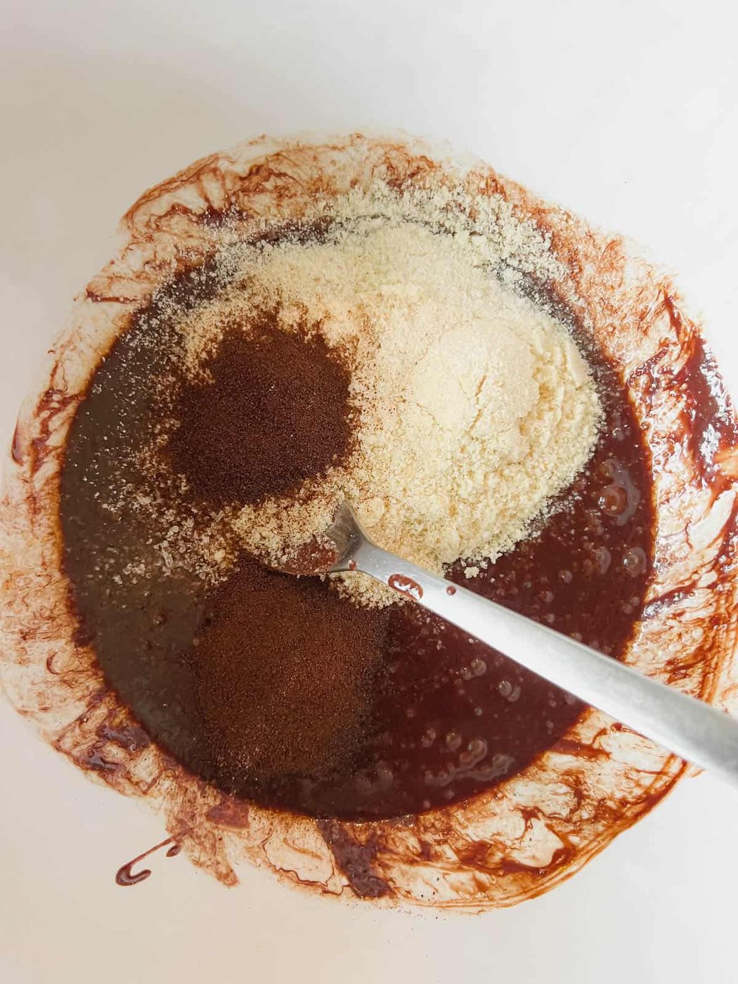 Dry ingredients added to the batter.