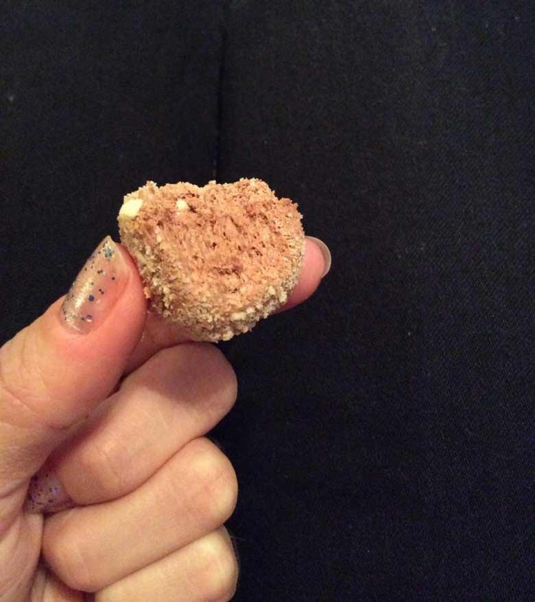 Mousse ball rolled in crushed vanilla wafers.