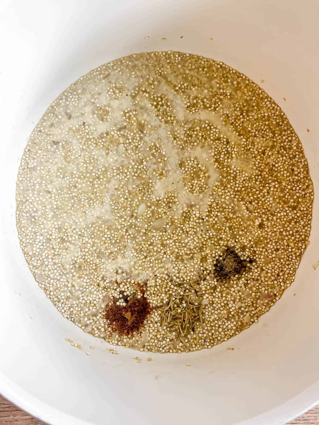 Herbs and spices added to the quinoa risotto.